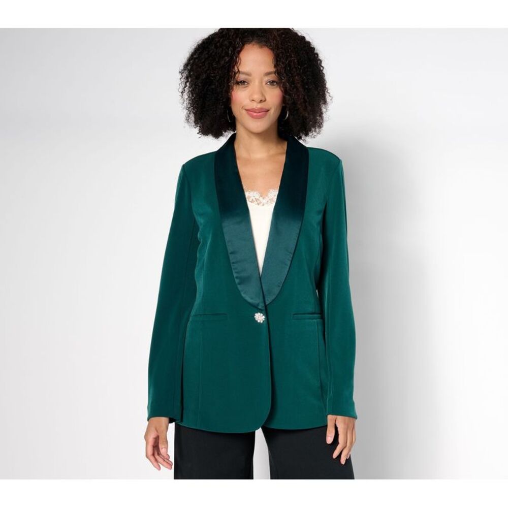 Susan Graver Women's Plus Sz Jacket 3X Tailored by LK Fusion DarkGreen A672478